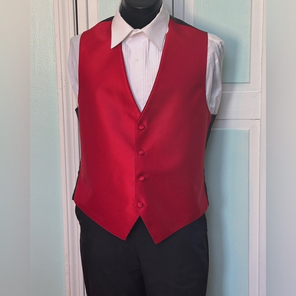 Striped Cherry Apple Bright Red Closed Back Vest Wedding Prom Men’s M Medium